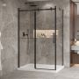 Porte de douche 54 po x Bellini 2.0 36 po en coin noir mat fermeture sur retour mur à gauche porte à droite