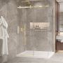 Porte de douche 54 po x Bellini 2.0 42 po en coin or brossé fermeture sur mur mur à gauche porte à gauche en or brossé