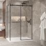 Porte de douche 54 po x Bellini 2.0 36 po en coin noir mat fermeture sur mur mur à droite