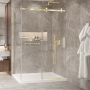 Porte de douche 54 po x Bellini 2.0 42 po en coin or brossé fermeture sur mur mur à droite en or brossé