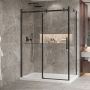 Porte de douche 60 po x Bellini 2.0 32 po en coin noir mat fermeture sur retour mur à gauche porte à droite
