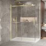 Porte de douche 60 po x Bellini 2.0 36 po en coin or brossé fermeture sur retour mur à gauche porte à droite en or brossé