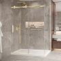 Porte de douche 60 po x Bellini 2.0 42 po en coin or brossé fermeture sur mur mur à gauche porte à gauche en or brossé