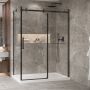 Porte de douche 60 po x Bellini 2.0 36 po en coin noir mat fermeture sur retour mur à droite porte à gauche