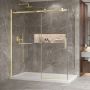 Porte de douche 72 po x Bellini 2.0 32 po en coin or brossé fermeture sur retour mur à gauche porte à droite en or brossé