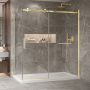 Porte de douche 72 po x Bellini 2.0 32 po en coin or brossé fermeture sur retour mur à droite porte à gauche en or brossé
