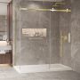 Porte de douche 72 po x Bellini 2.0 32 po en coin or brossé fermeture sur mur mur à droite porte à droite en or brossé