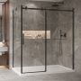 Porte de douche 72 po x Bellini 2.0 42 po en coin noir mat fermeture sur retour mur à droite porte à gauche
