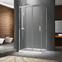 Porte de douche 42 po x Caldara 36 po en coin chrome fermeture sur retour mur à gauche porte à droite