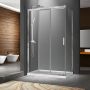 Porte de douche 48 po x Caldara 36 po en coin chrome fermeture sur retour mur à gauche porte à droite