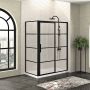 Porte de douche 60 po x Mecanex 32 po en coin noir mat fermeture sur retour mur à droite porte à gauche