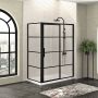 Porte de douche 60 po x Mecanex 36 po en coin noir mat fermeture sur retour mur à droite porte à gauche