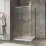 Porte de douche 48 po x Minia 36 po en coin chrome fermeture sur retour mur à gauche porte à droite en chrome et verre flûte