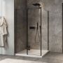 Porte de douche 48 po x Minia 42 po en coin noir mat fermeture sur retour mur à gauche porte à droite