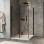 Porte de douche 48 po x Minia 42 po en coin noir mat fermeture sur mur mur à gauche porte à gauche