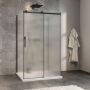 Porte de douche 48 po x Minia 36 po noir mat sur mur porte à gauche en noir mat et verre flûte