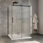 Porte de douche 48 po x Minia 42 po noir mat sur mur porte à gauche en noir mat et verre flûte