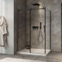 Porte de douche 54 po x Minia 32 po en coin noir mat fermeture sur retour mur à gauche porte à droite