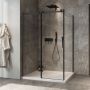 Porte de douche 54 po x Minia 42 po en coin noir mat fermeture sur retour mur à gauche porte à droite