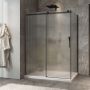 Porte de douche 60 po x Minia 32 po en coin noir mat fermeture sur retour mur à gauche porte à droite en noir mat et verre flûte