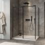 Porte de douche 60 po x Minia 36 po en coin noir mat fermeture sur retour mur à gauche porte à droite