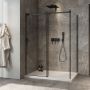 Porte de douche 60 po x Minia 36 po en coin noir mat fermeture sur mur mur à gauche porte à gauche