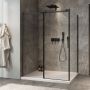 Porte de douche 60 po x Minia 42 po en coin noir mat fermeture sur retour mur à gauche porte à droite