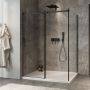 Porte de douche 60 po x Minia 42 po en coin noir mat fermeture sur mur mur à gauche porte à gauche