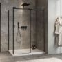 Porte de douche 60 po x Minia 36 po en coin noir mat fermeture sur retour mur à droite porte à gauche