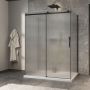 Porte de douche 60 po x Minia 36 po noir mat sur mur porte à droite en noir mat et verre flûte