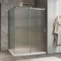 Porte de douche 60 po x Minia 42 po en coin chrome fermeture sur mur mur à droite porte à droite en chrome et verre flûte