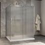 Porte de douche 60 po x Minia 42 po chrome sur mur porte à gauche en chrome et verre flûte