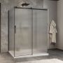 Porte de douche 60 po x Minia 42 po noir mat sur mur porte à gauche en noir mat et verre flûte