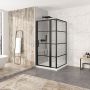 Porte de douche 42 po x Materia 42 po en coin noir mat rectangulaire porte décentrée mur à gauche