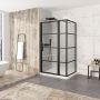 Porte de douche 48 po x Materia 32 po en coin noir mat rectangulaire porte décentrée mur à gauche