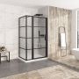 Porte de douche 48 po x Materia 32 po en coin noir mat rectangulaire porte décentrée mur à droite