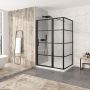 Porte de douche 54 po x Materia 42 po en coin noir mat rectangulaire porte décentrée mur à gauche
