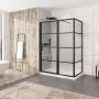 Porte de douche 60 po x Materia 32 po en coin noir mat rectangulaire porte décentrée mur à gauche