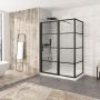 Porte de douche 60 po x Materia 36 po en coin noir mat rectangulaire porte décentrée mur à gauche