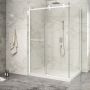 Porte de douche 54 po x Piazza 2.0 42 po en coin blanc mat fermeture sur retour mur à gauche porte à droite