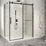 Porte de douche 60 po x Piazza 2.0 36 po en coin noir mat fermeture sur retour mur à droite porte à gauche