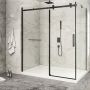Porte de douche 72 po x Piazza 2.0 42 po en coin noir mat fermeture sur retour mur à gauche porte à droite