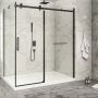 Porte de douche 72 po x Piazza 2.0 42 po en coin noir mat fermeture sur retour mur à droite porte à gauche