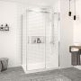 Porte de douche 48 po x Vague 32 po en coin chrome fermeture sur retour mur à droite porte à gauche