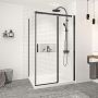 Porte de douche 48 po x Vague 42 po en coin noir mat fermeture sur retour mur à droite porte à gauche