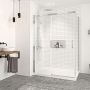 Porte de douche 54 po x Vague 32 po en coin chrome fermeture sur retour mur à gauche porte à droite