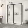 Porte de douche 60 po x Vague 36 po en coin noir mat fermeture sur retour mur à gauche porte à droite