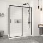 Porte de douche 60 po x Vague 36 po en coin noir mat fermeture sur retour mur à droite porte à gauche