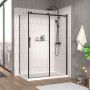Porte de douche 54 po x Vaia 36 po en coin noir mat fermeture sur retour mur à droite porte à gauche