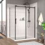 Porte de douche 54 po x Vaia 42 po en coin noir mat fermeture sur retour mur à droite porte à gauche